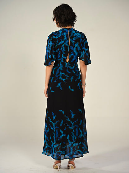 Talia Black Feather Print Maxi Dress