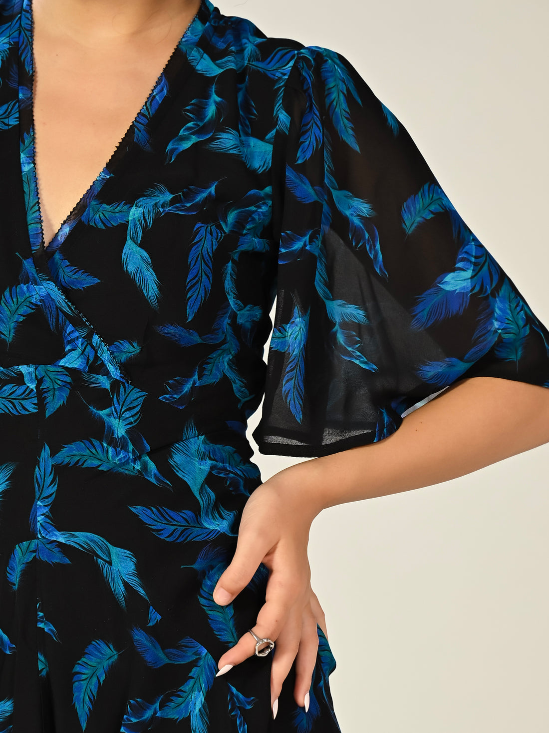 Talia Black Feather Print Maxi Dress