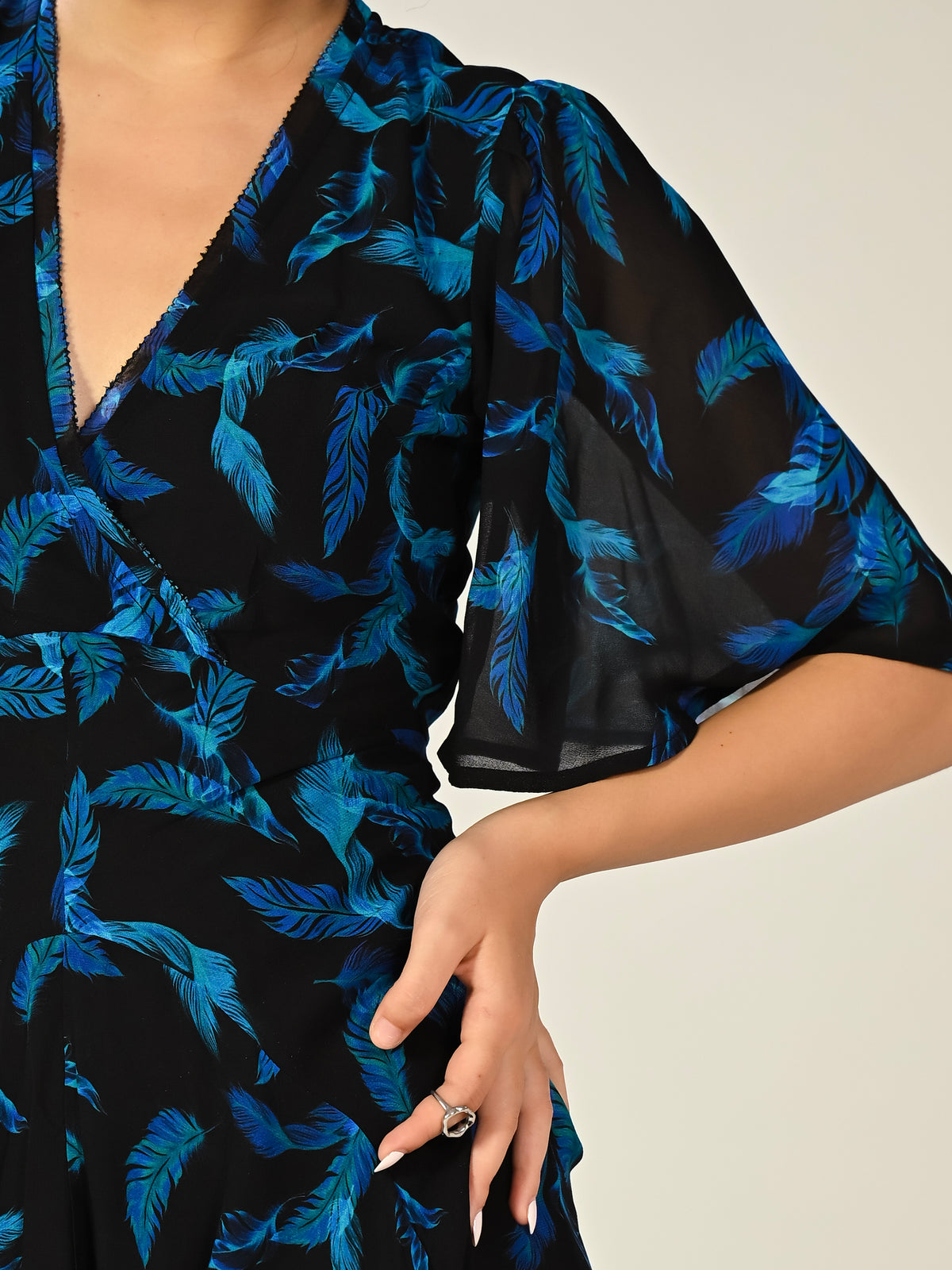 Talia Black Feather Print Maxi Dress