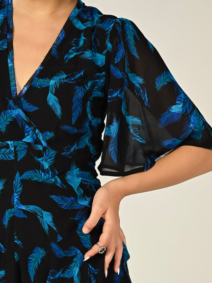 Talia Black Feather Print Maxi Dress