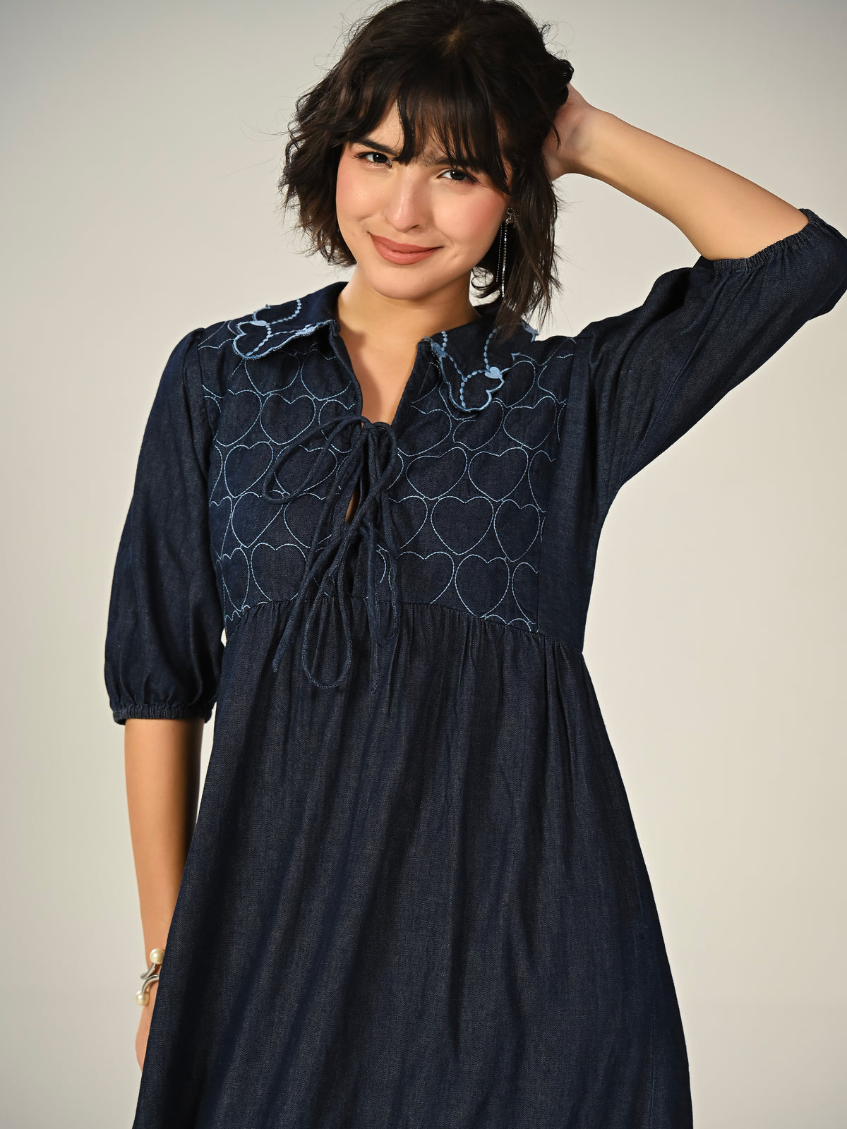 Jay Indigo Denim Embroidered Midi Dress