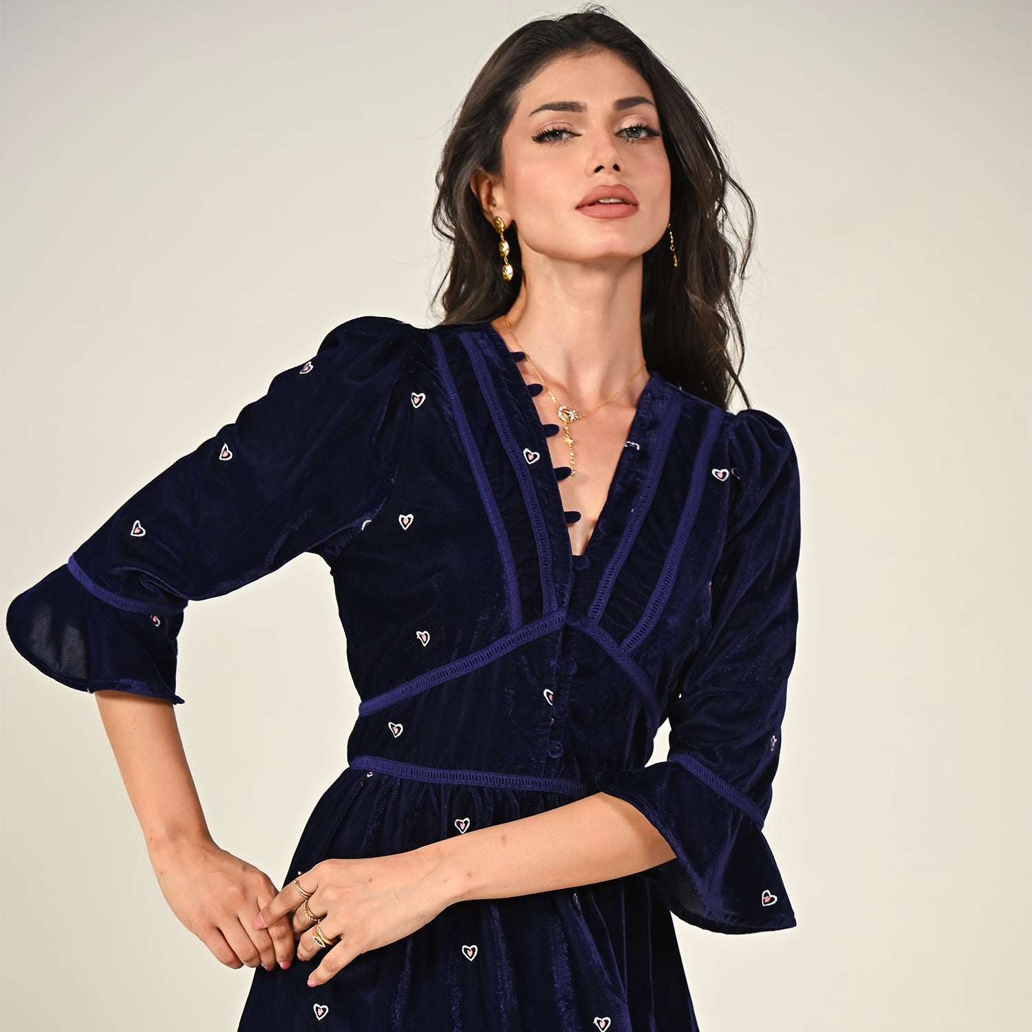 Giselle Burgundy Embroidery Velvet Midi Dress