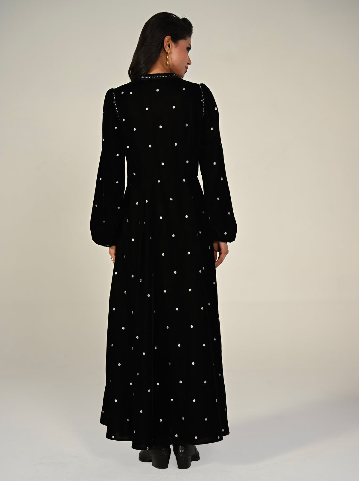 Rowan Black Embroidered Velvet Diamante Trim Maxi Dress