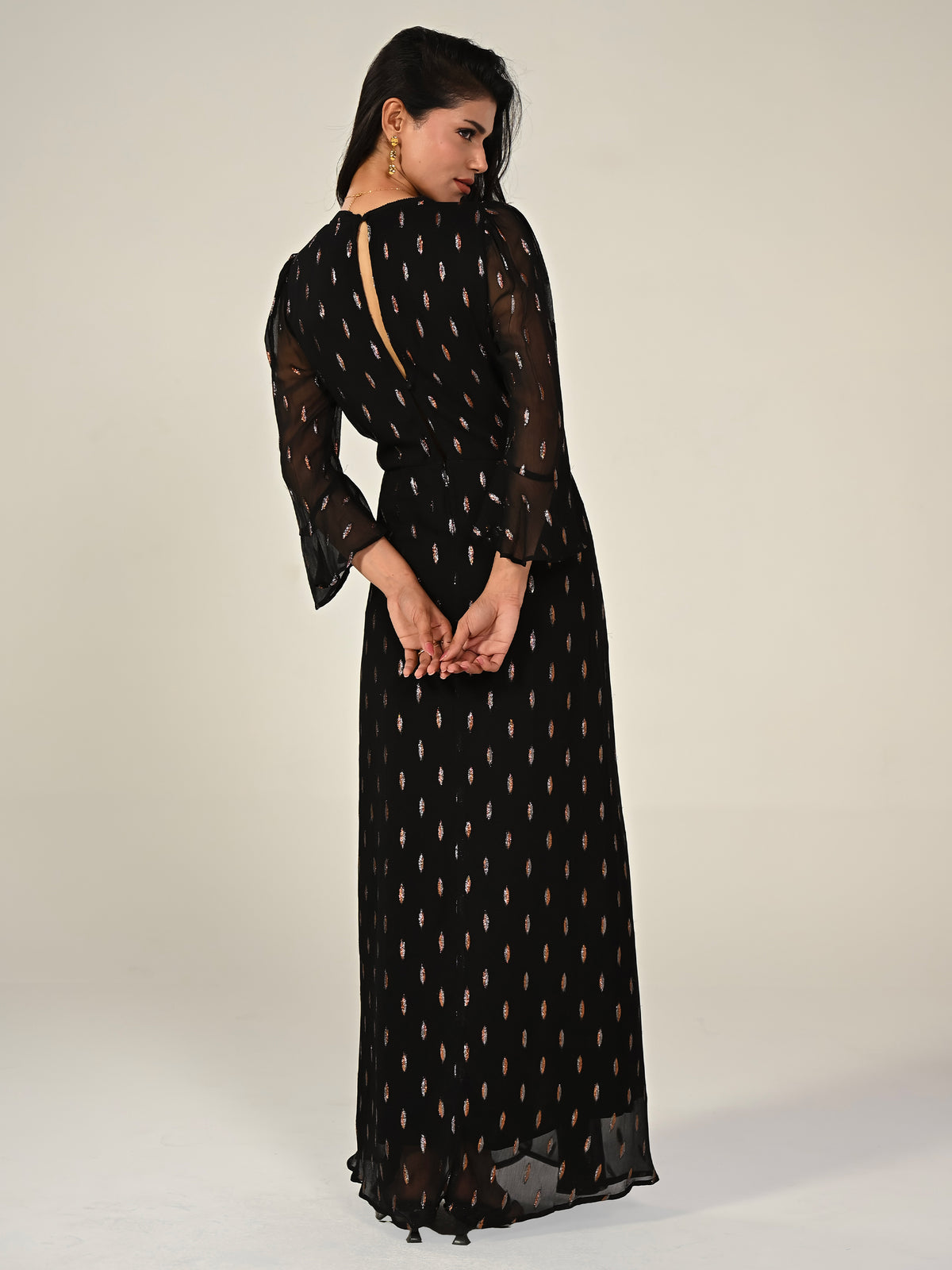 Tory Blue Floral Border Print Maxi Dress