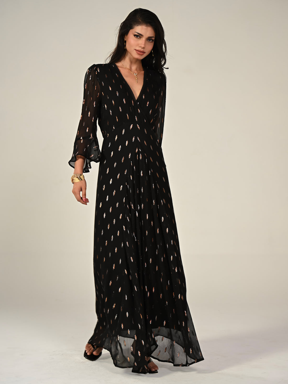 Tory Blue Floral Border Print Maxi Dress