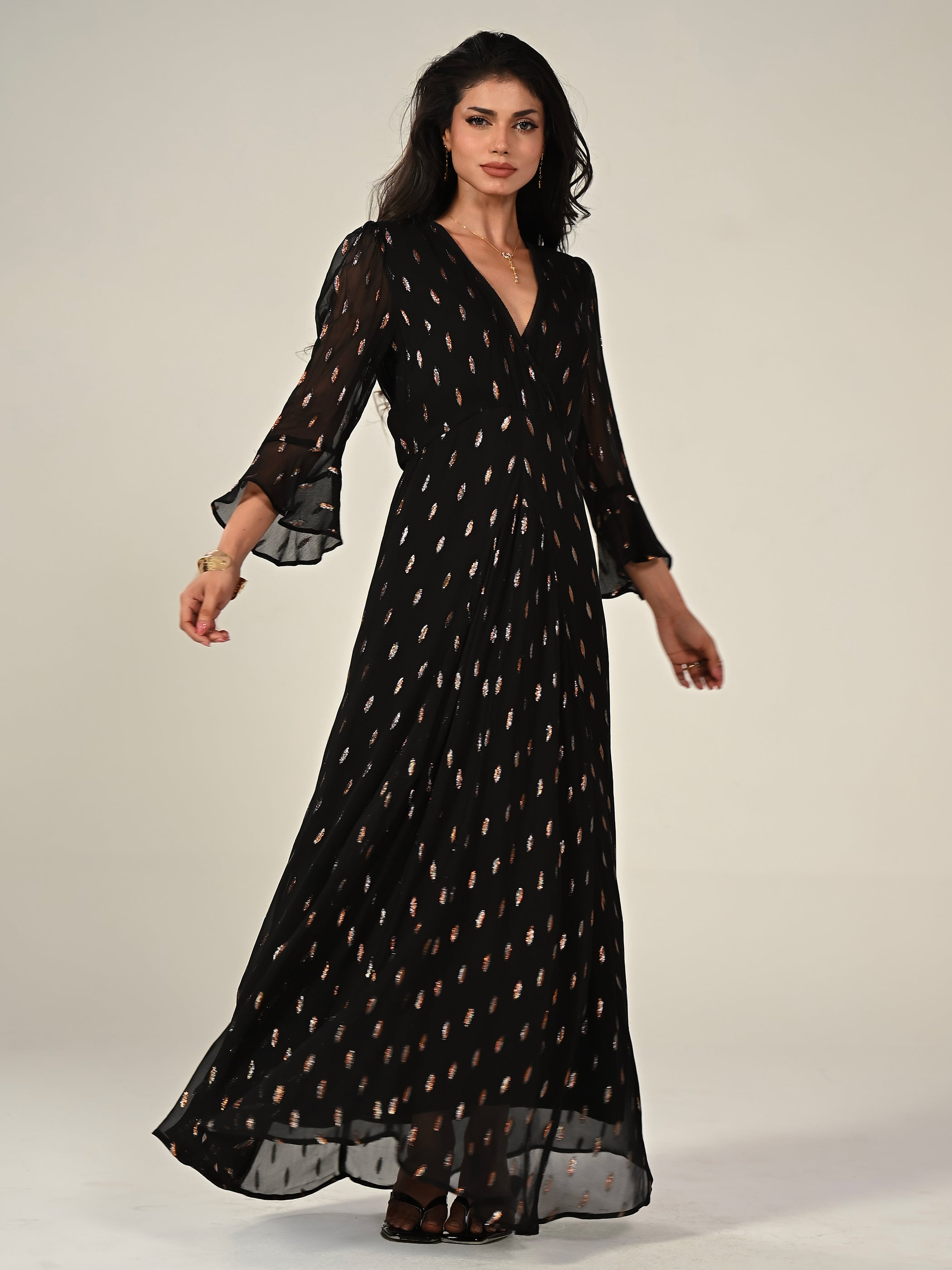 Tory Blue Floral Border Print Maxi Dress