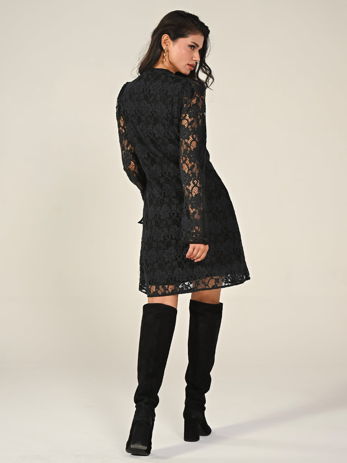 Jessica Black Lace Military Trim Mini Dress