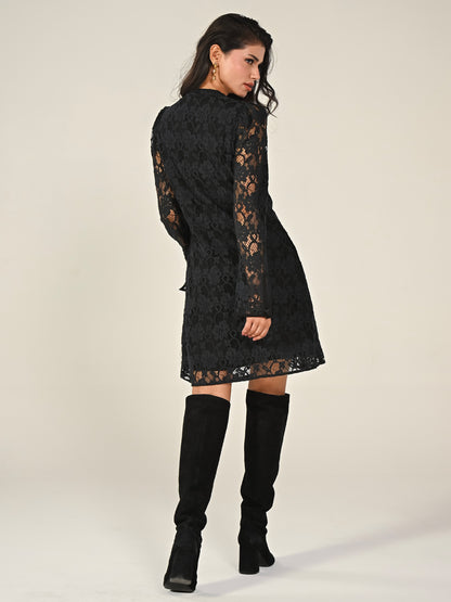 Jessica Black Lace Military Trim Mini Dress