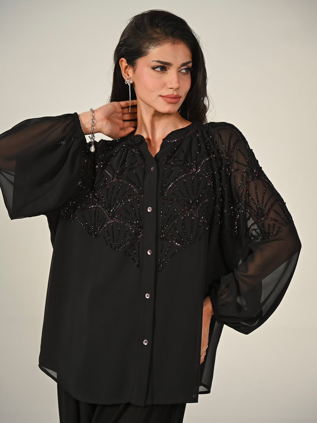 Gemma Black Hand Embellished Blouse