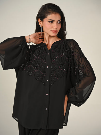Gemma Black Hand Embellished Blouse