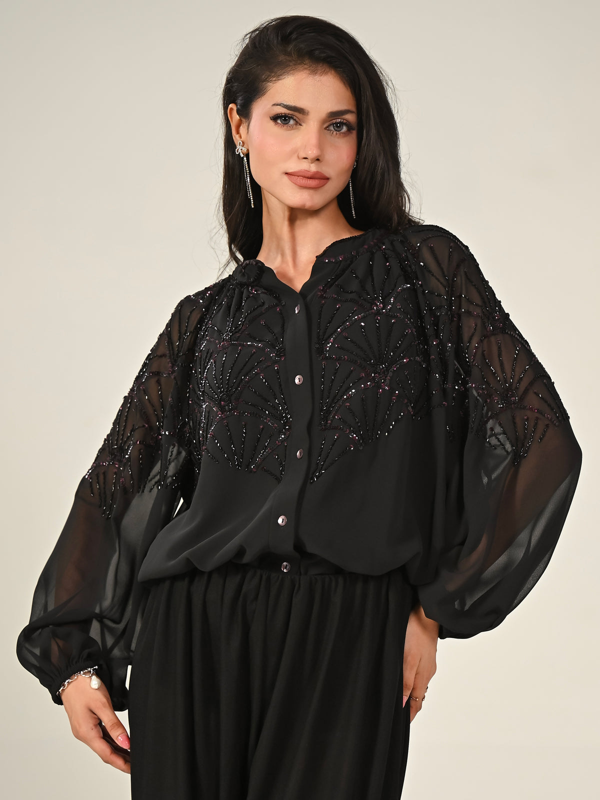 Gemma Black Hand Embellished Blouse