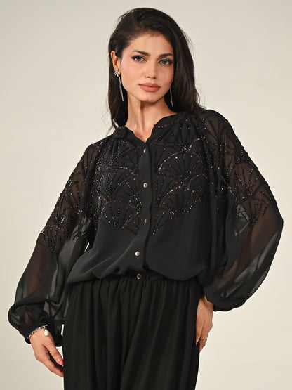 Gemma Black Hand Embellished Blouse