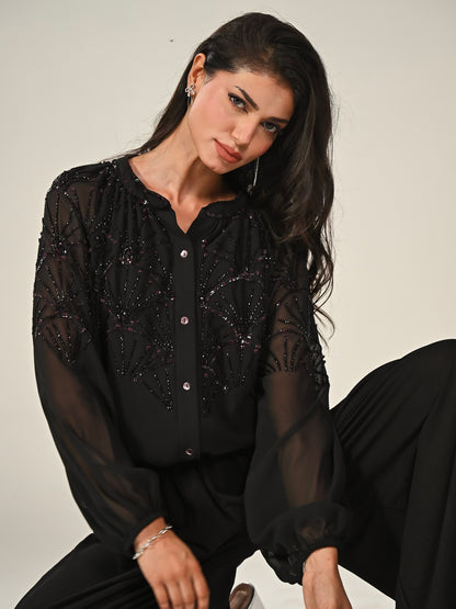 Gemma Black Hand Embellished Blouse