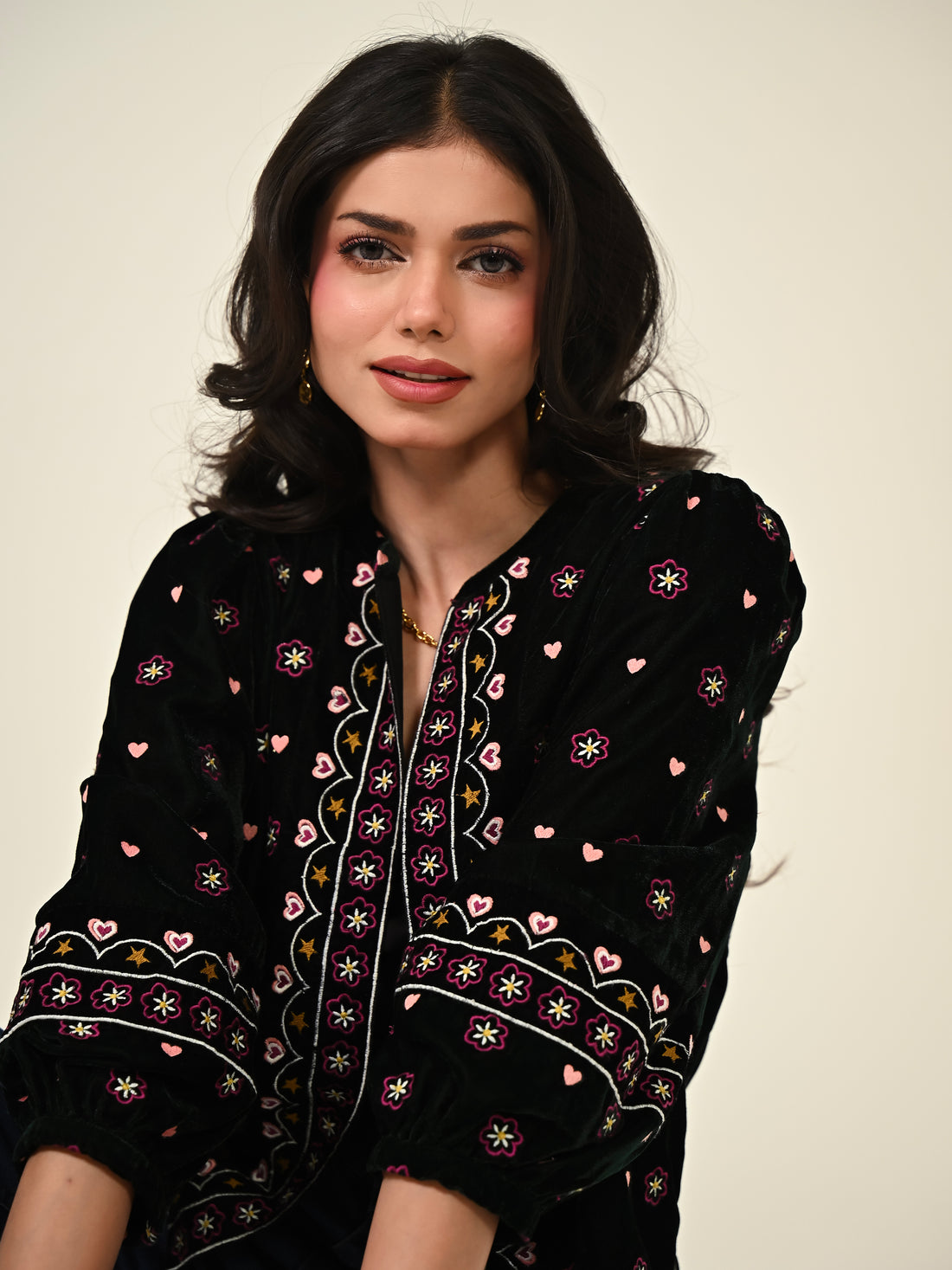 Florence Darkest Green Embroidered Velvet Jacket