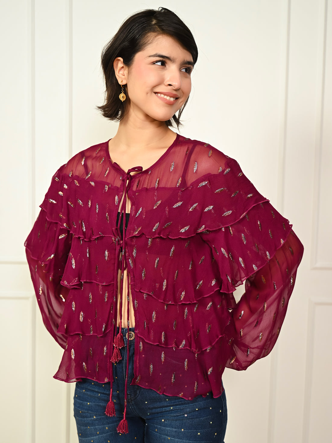 Talia Fuscia Pink Sparkle  Frill Jacket