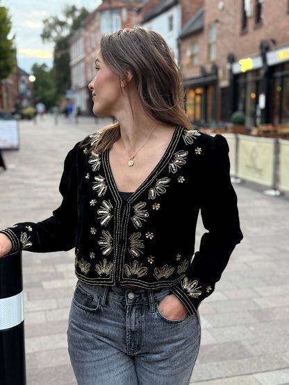 Celeste Black Velvet Embellished Trophy Jacket