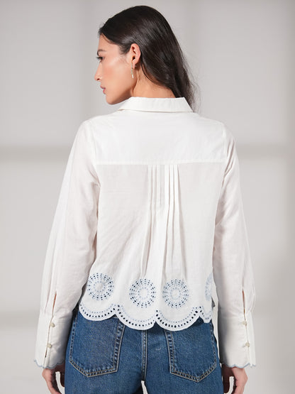 Leonie Embroidery Hem White Shirt