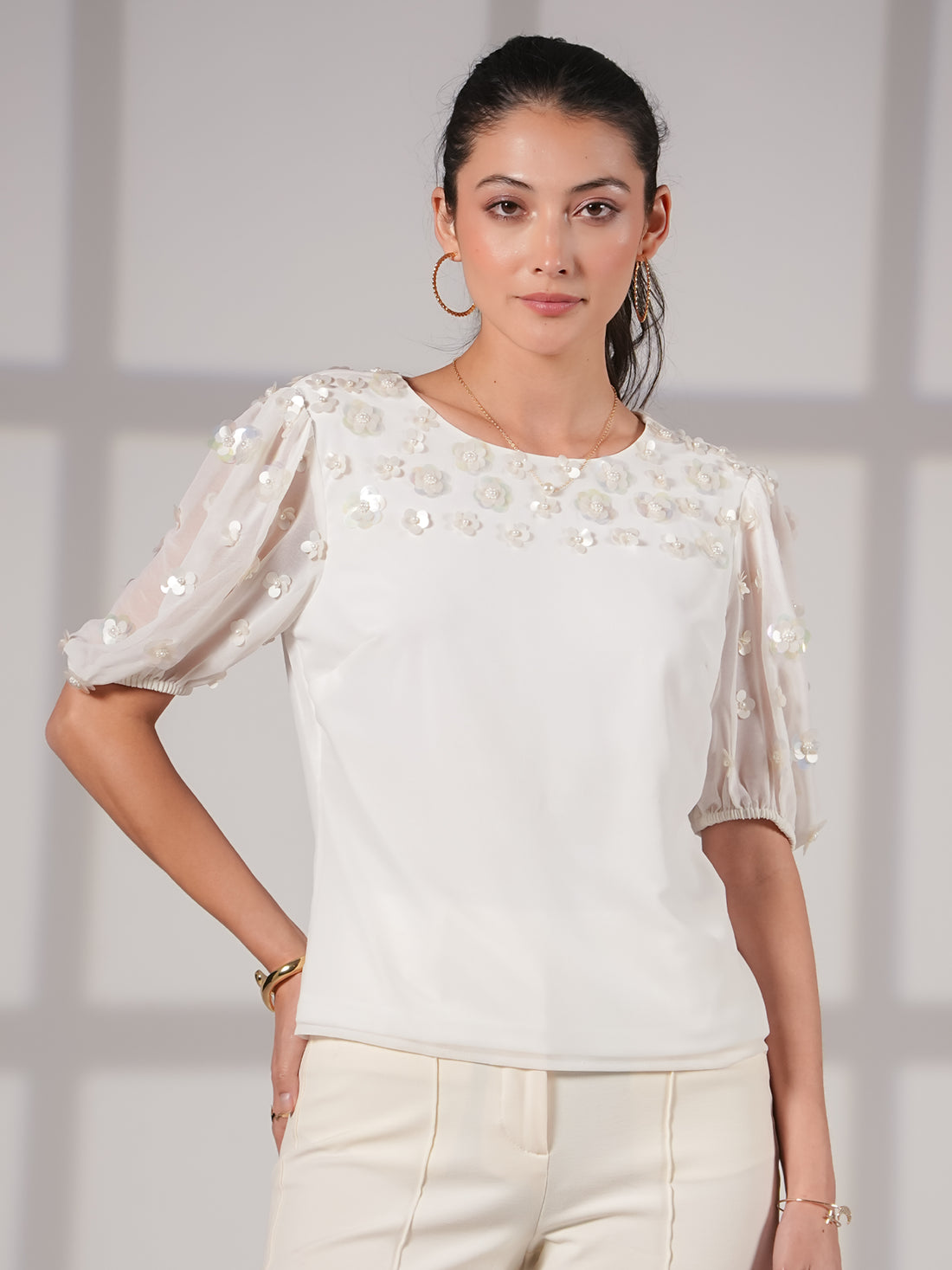 Morena Ivory Hand Embellished Top
