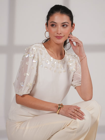 Morena Ivory Hand Embellished Top