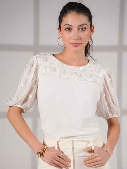 Morena Ivory Hand Embellished Top