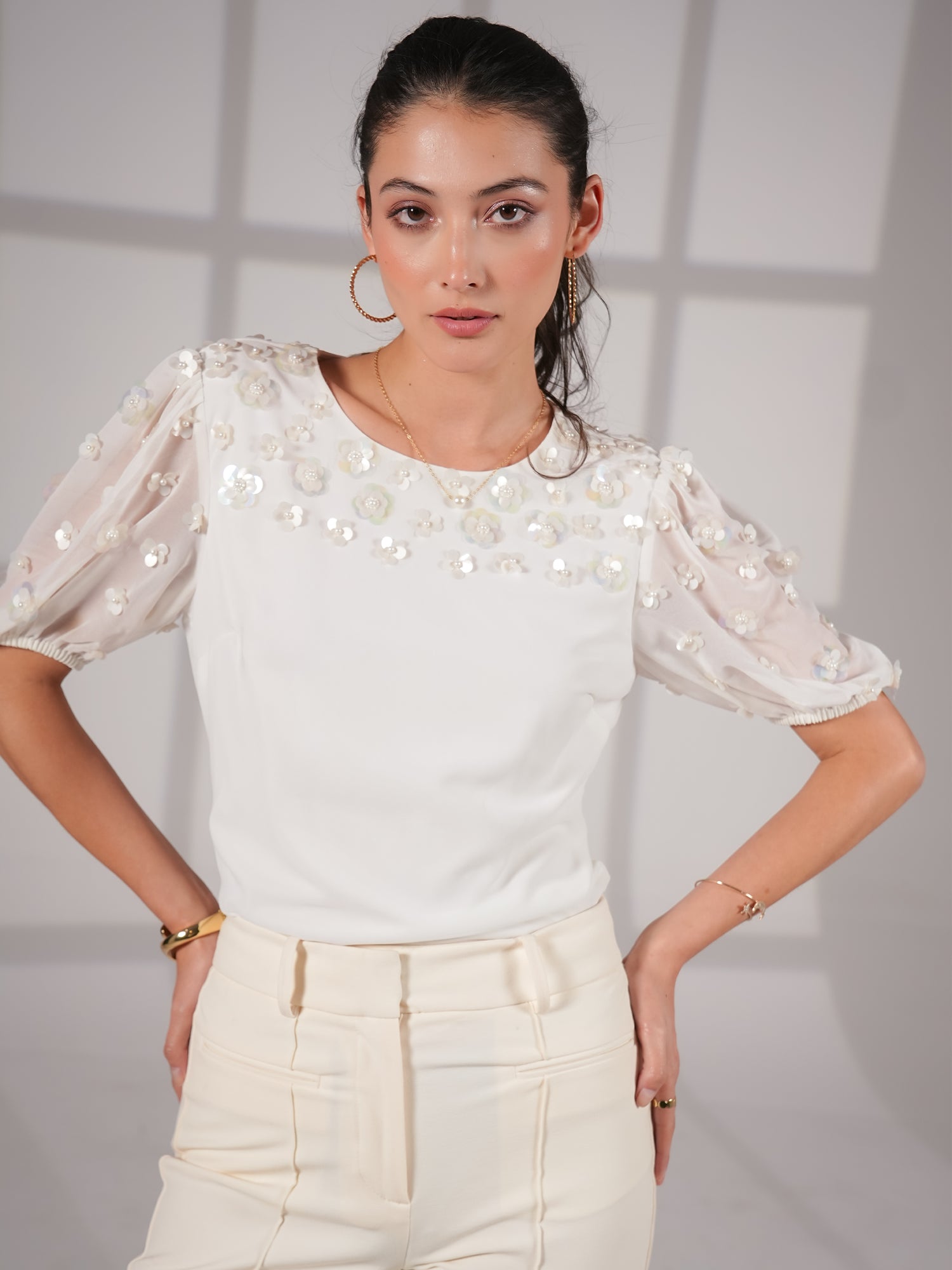 Morena Ivory Hand Embellished Top