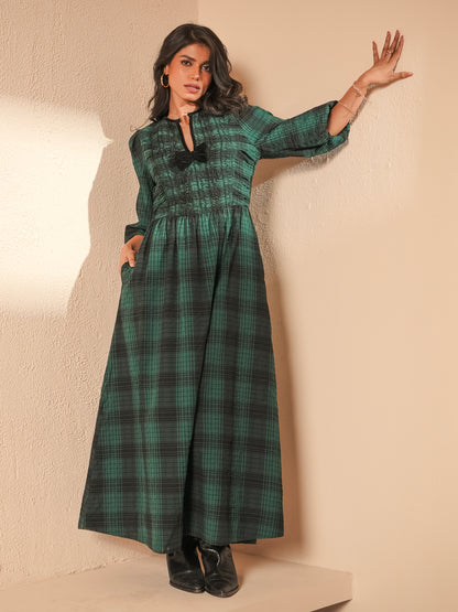 Iris Teal and Black Check Midi Dress