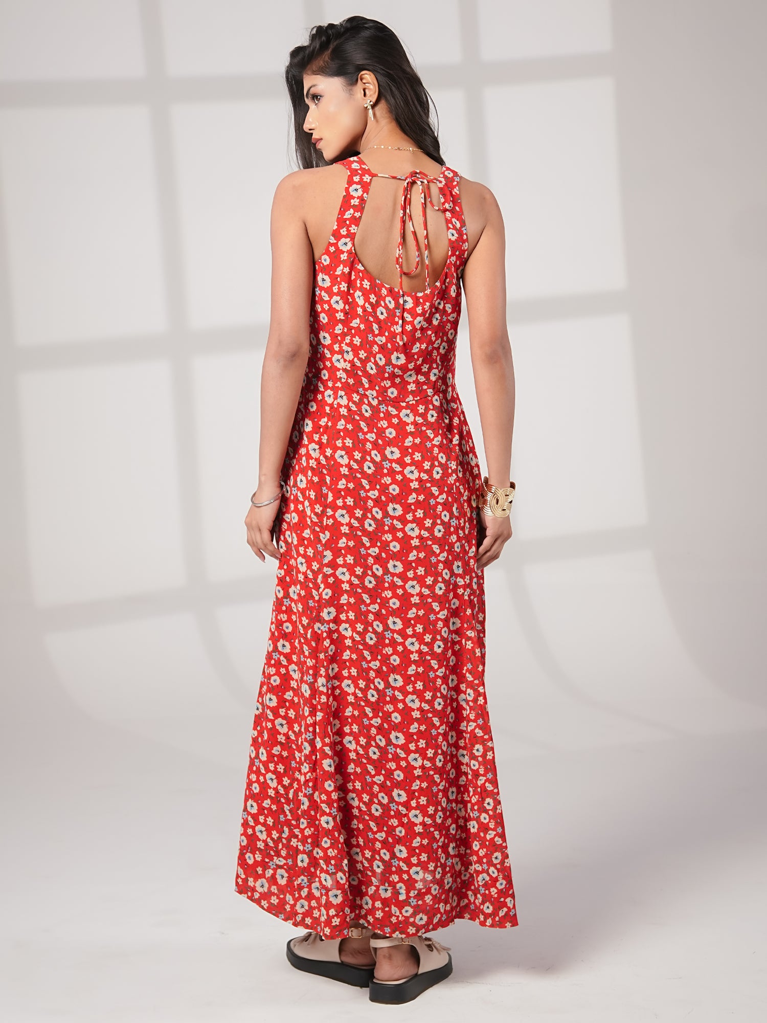 Philippa Red Floral Print Midi Dress
