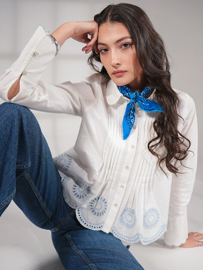 Leonie Embroidery Hem White Shirt