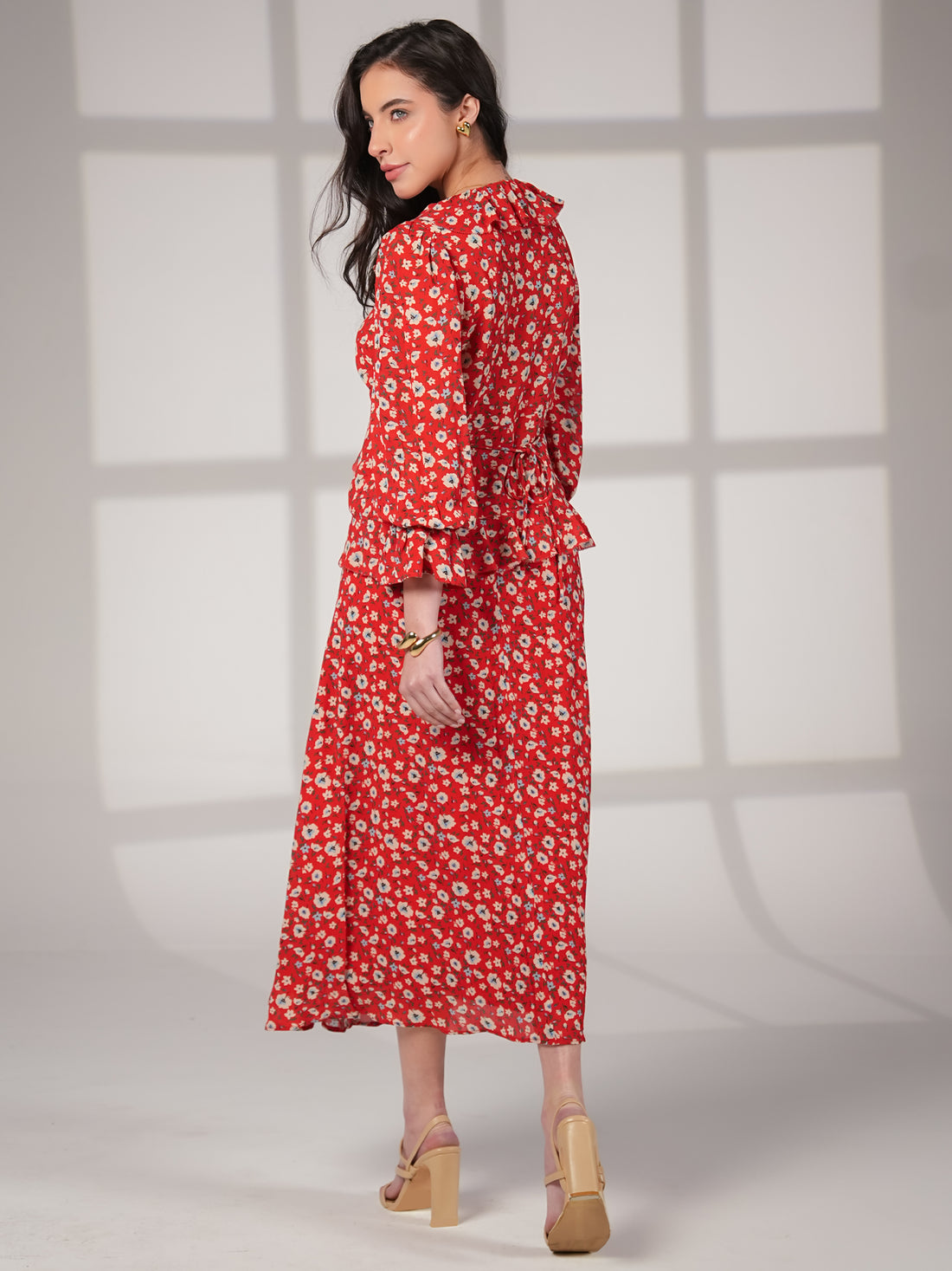 Philippa Red Floral Print Midi Skirt