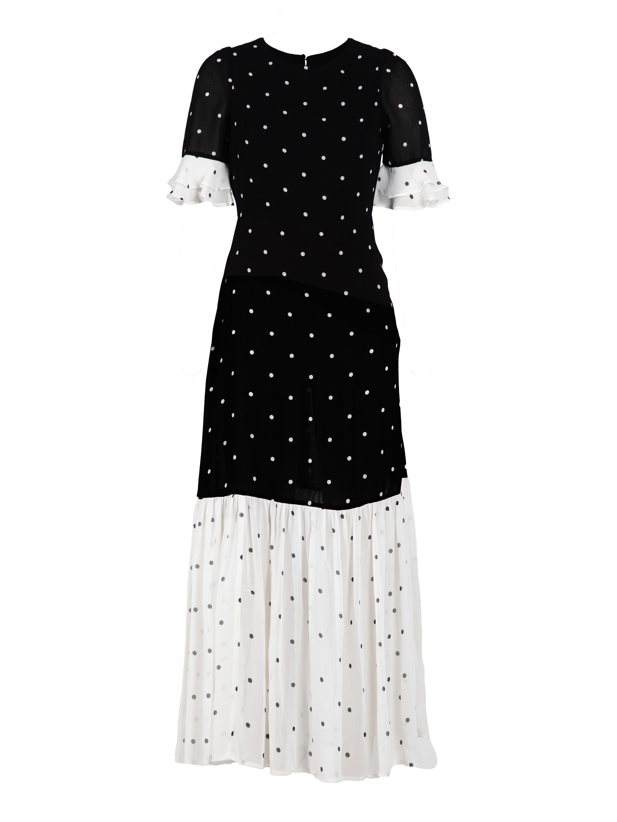 Saphi Black and White Pindot Spot Midi Dress
