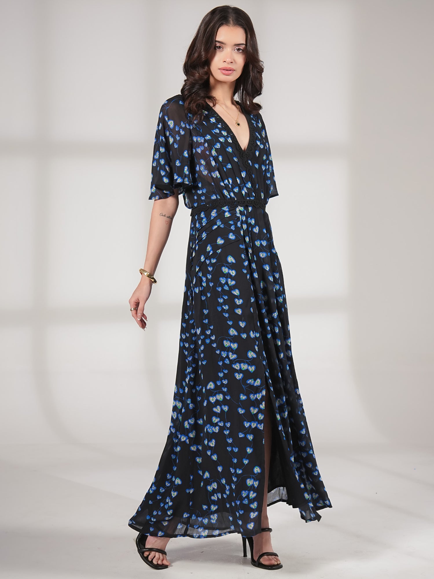 Sophia Black Floral Print Maxi Dress