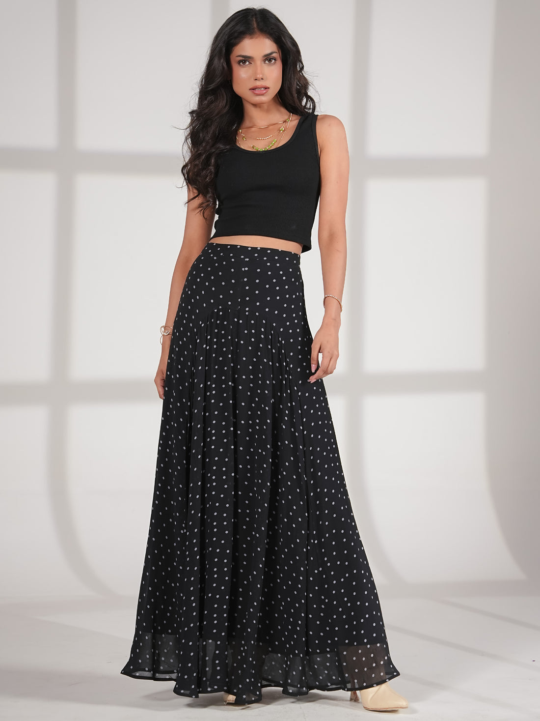 Elsie Black Blue Spot Maxi Skirt