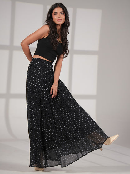 Elsie Black Blue Spot Maxi Skirt