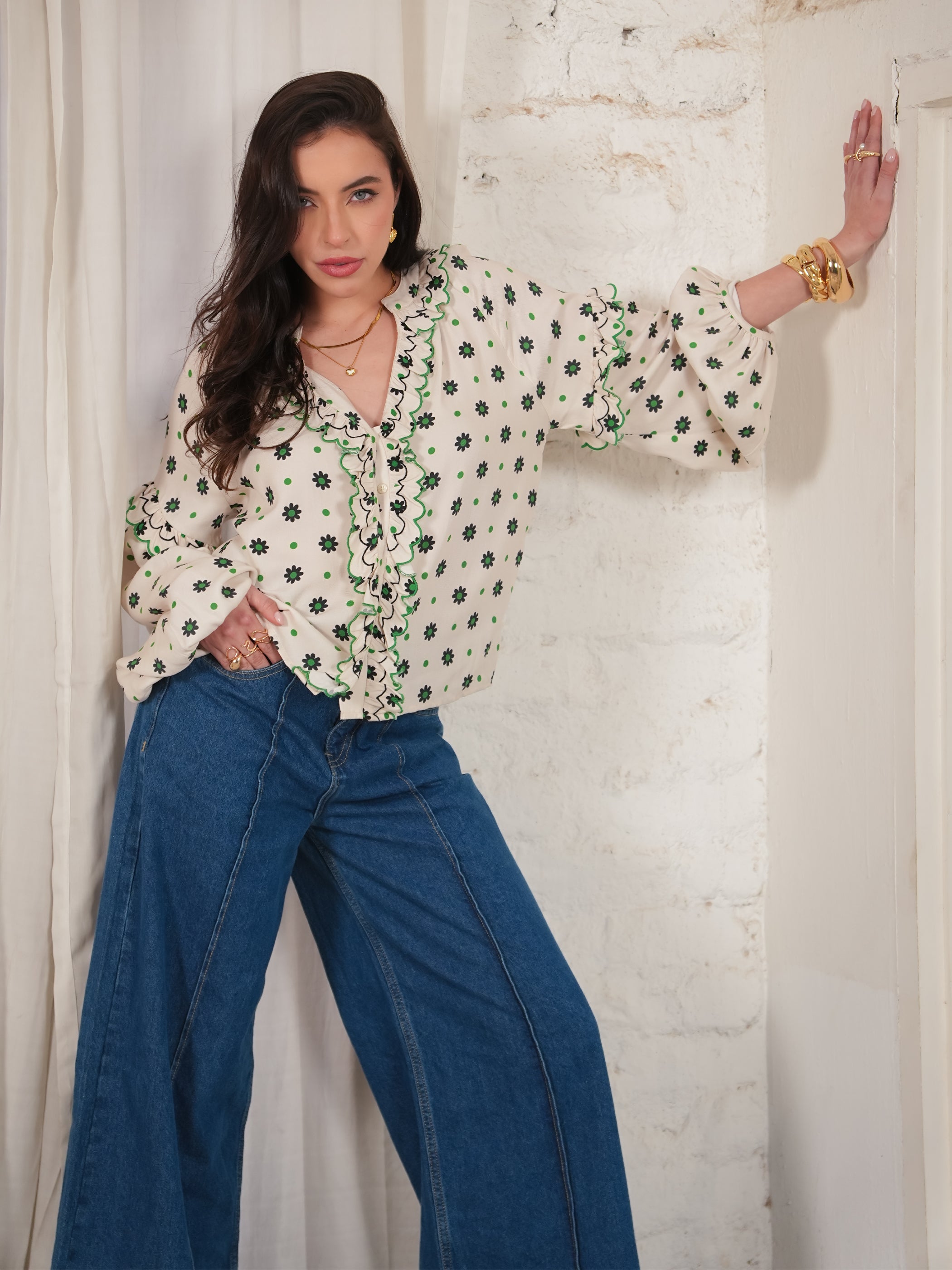 Joyce Cream Daisy Polka Dot Blouse