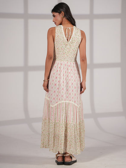 Iris Strawberry Print Mix Cotton Crinkle Maxi Dress