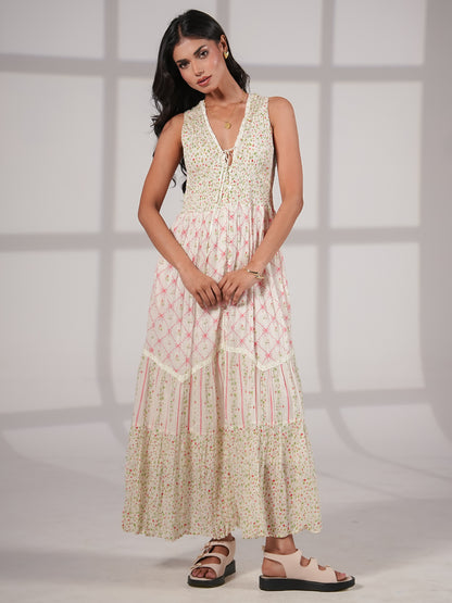 Iris Strawberry Print Mix Cotton Crinkle Maxi Dress