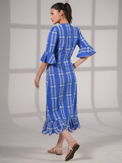 Cat Blue Cotton Broderie Midi Dress