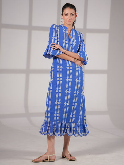 Cat Blue Cotton Broderie Midi Dress