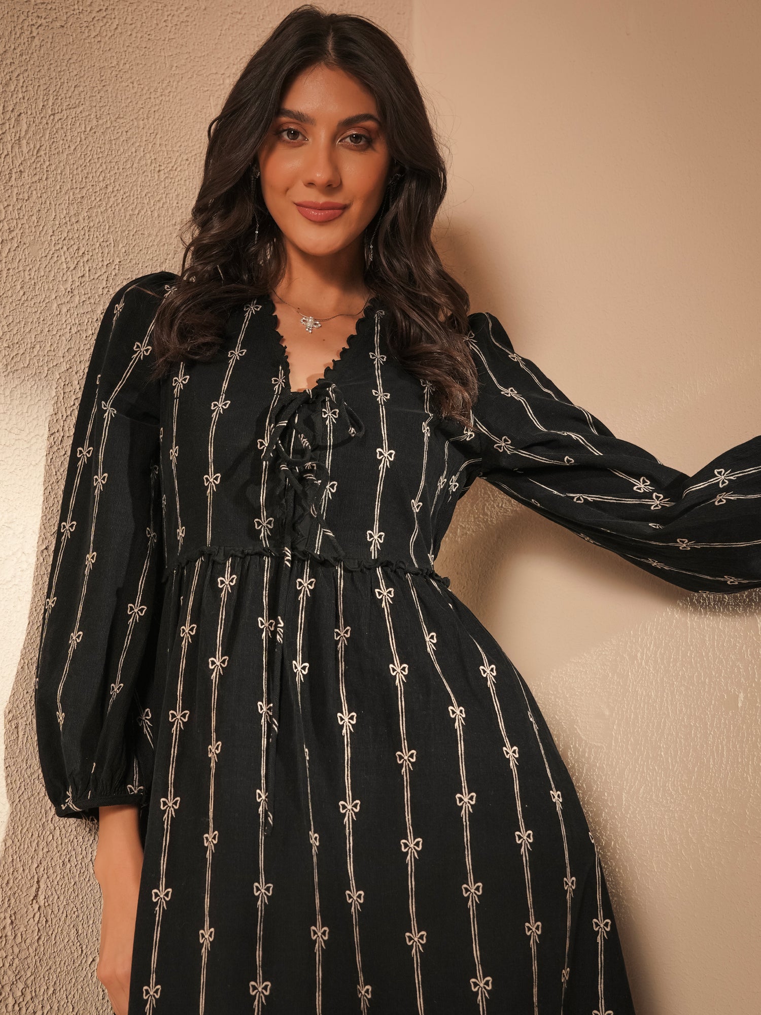 Beatrix Black Cord Embroidered Midi Dress