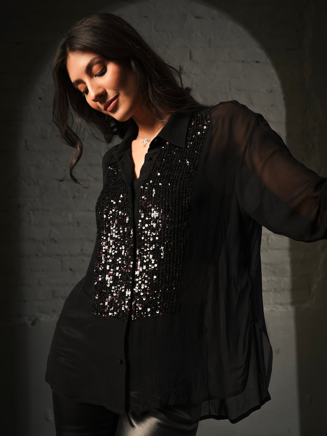 Faye Black Sequin Shirt