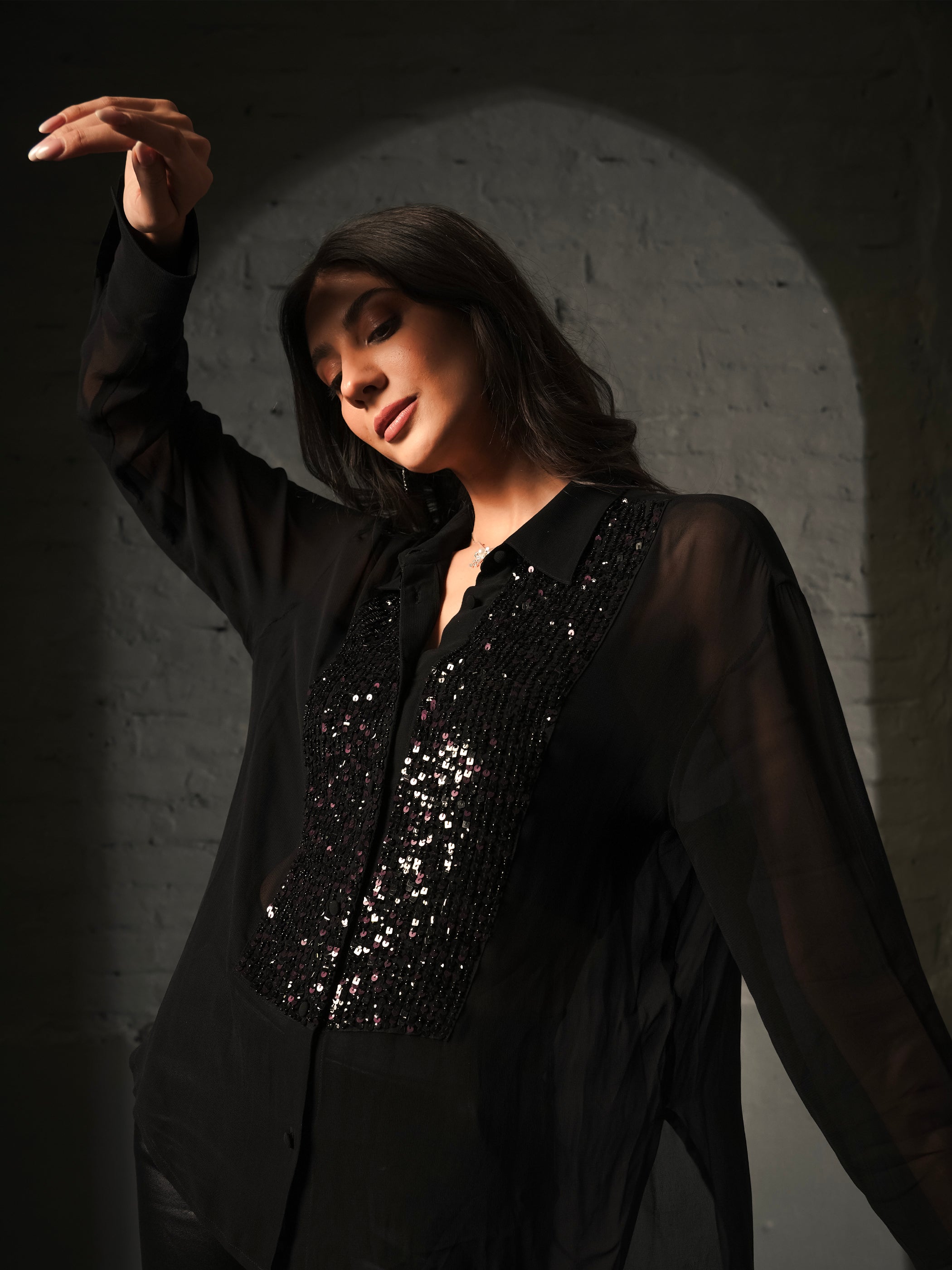 Faye Black Sequin Shirt