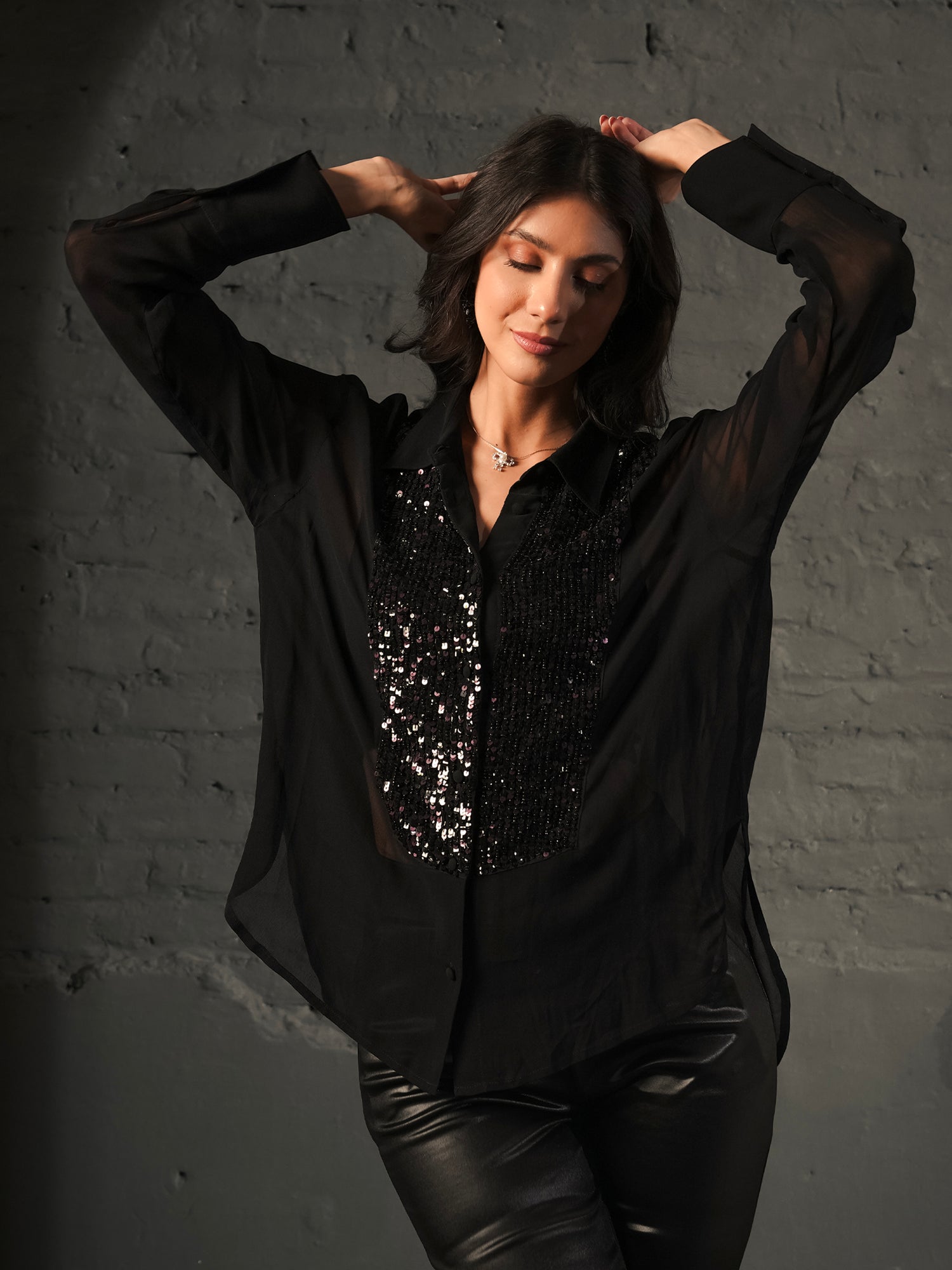 Faye Black Sequin Shirt