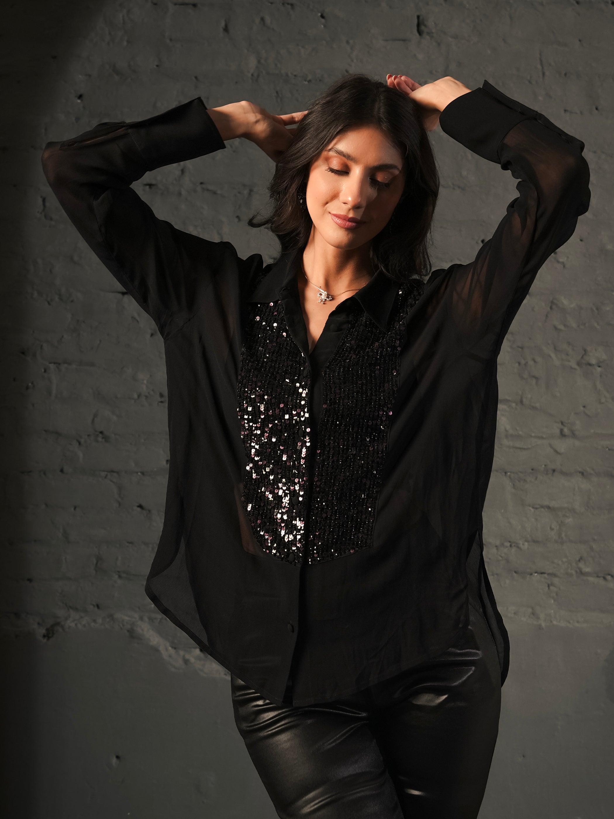 Faye Black Sequin Shirt