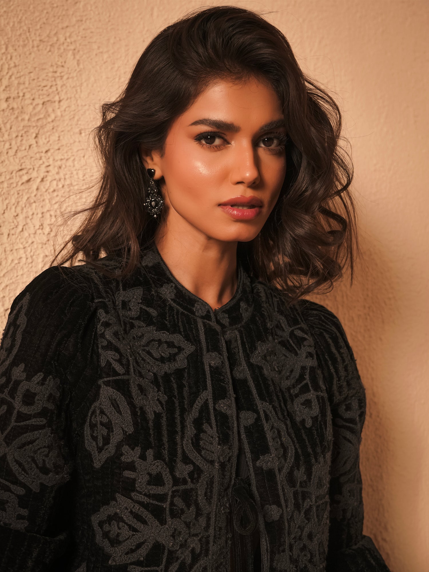 Lori Black Velvet Embroidered Quilt Jacket