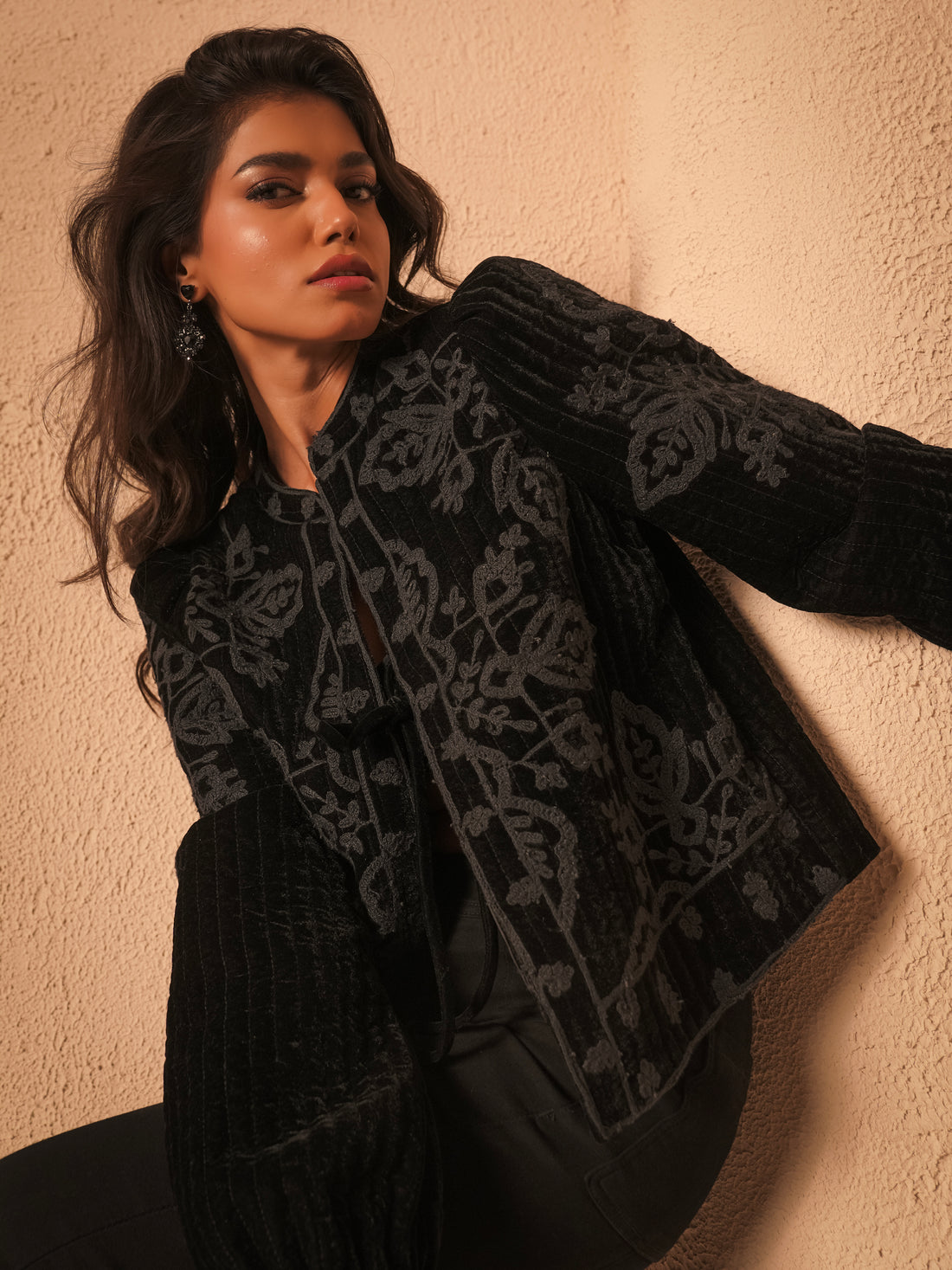 Lori Black Velvet Embroidered Quilt Jacket