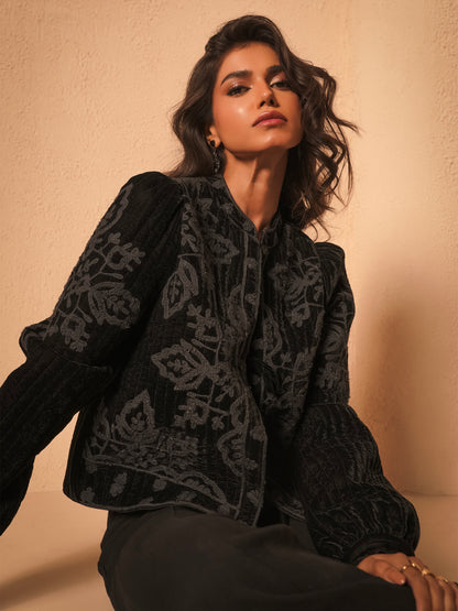 Lori Black Velvet Embroidered Quilt Jacket
