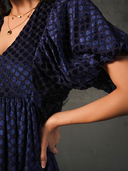 Margot Navy Velvet Spot Maxi Dress
