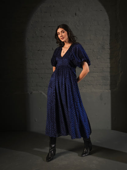 Margot Navy Velvet Spot Maxi Dress