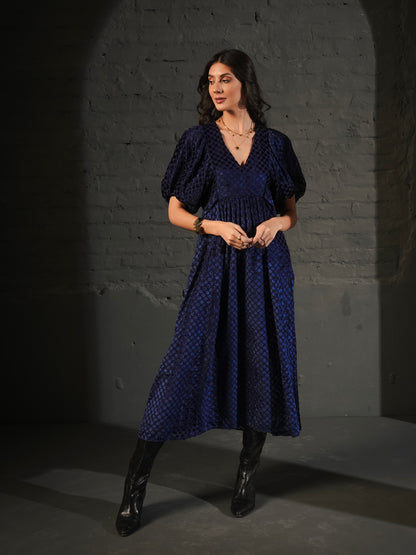 Margot Navy Velvet Spot Maxi Dress