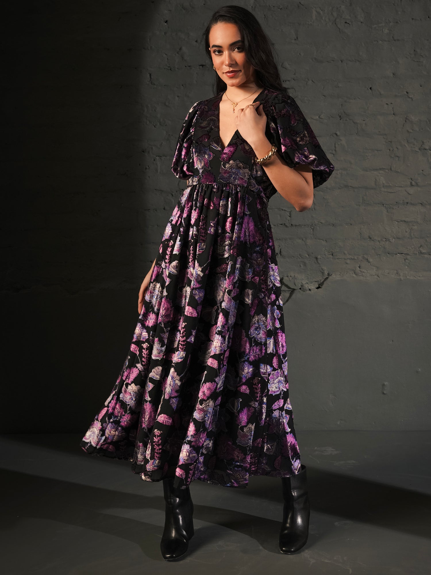 Margot Velvet Burnout Floral Dress
